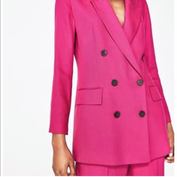 Zara Double Breasted Blazer Fuchsia Size XS // Menswear Inspired - Picture 7 of 8